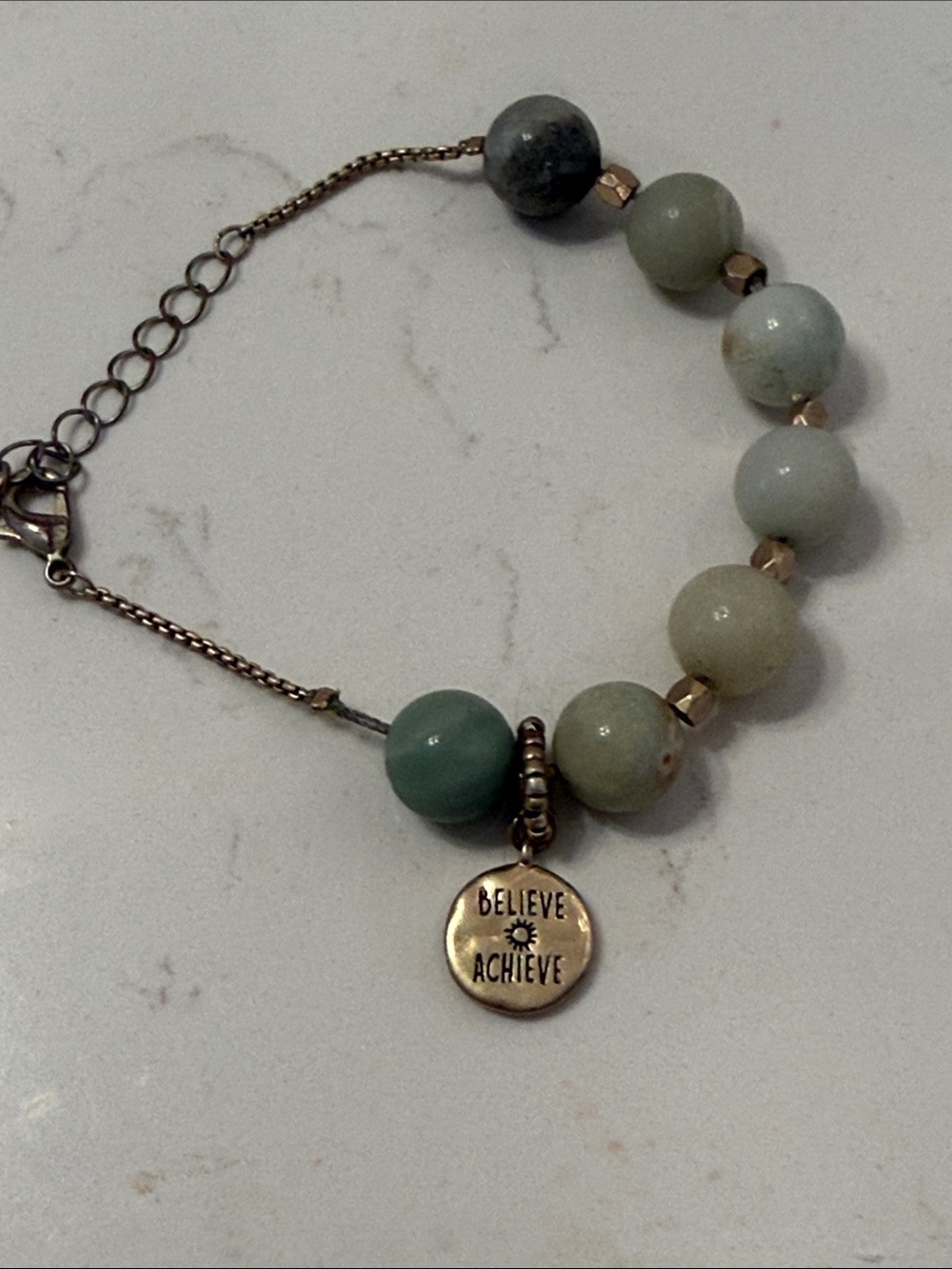 Believe Achieve Green Beaded Charm Bracelet